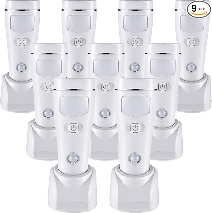 Enhon 4 in 1 LED Emergency Lights for Home Power Failure, 9 Pack Rechargeable Plug in Flashlight Motion Sensor Night Light, Automatic Turn On Power Outage Light for Home Hurricane Supplies(White)