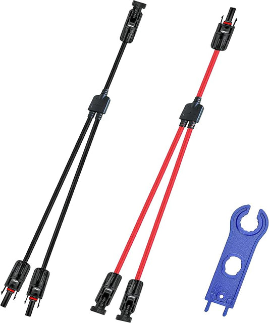 Y Solar Connector,Solar Y Branch Parallel Cable,Solar 1 to 2 Male Female Connector Adapter,10AWG 45A Waterproof IP68 40CM Cable, for Solar Panels,Solar Cells (MFF&FMM,1 Pair)