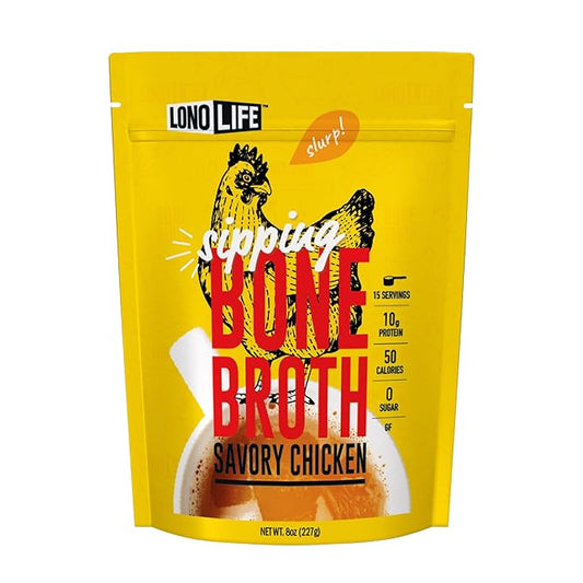 LonoLife Chicken Bone Broth Powder Mix | 10g Protein | Collagen-Rich, Keto & Paleo Friendly | Natural Ingredients | 8oz Bulk Container (15 Servings)