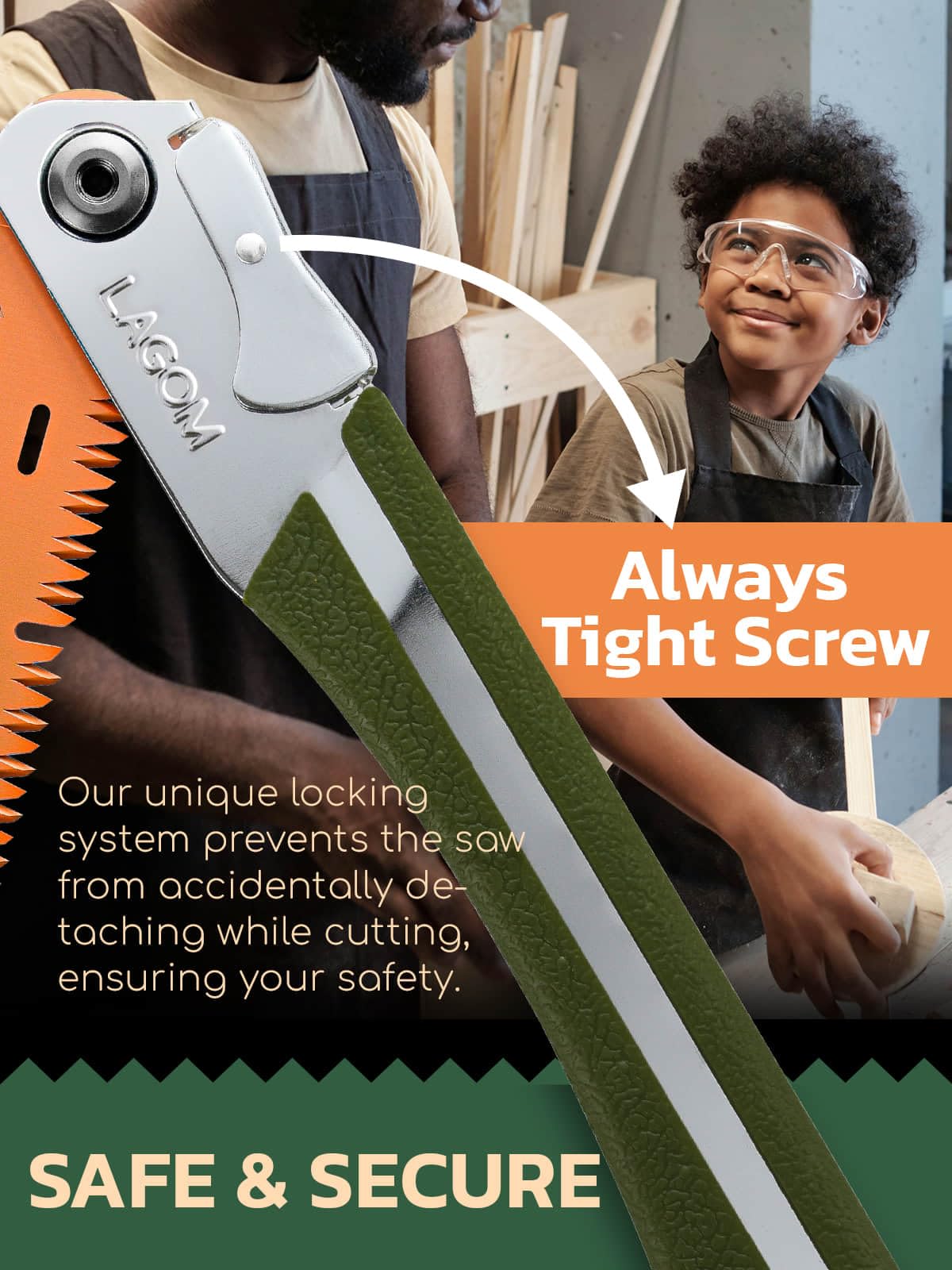 LAGOM Folding Camp Saw for Cutting Branches, 11.4" Curved Blade | SK5 Steel, Ergonomic Handle