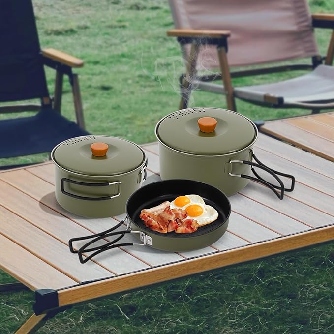 Portable Camping Cookware Set, 304 Stainless Steel Outdoor Camping Cooking Pots and Pans with Storage Bag, Outdoors Campfire Cook Cookware Equipment for Outdoor Camping Hiking Picnic for 2-3