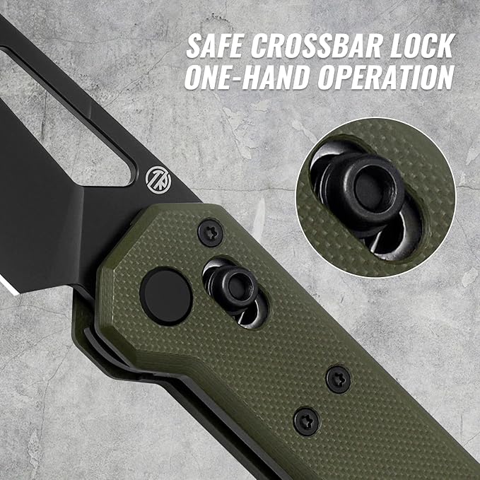 Tarcus Folding Pocket Knife, 3.5" D2 Steel DLC Blade G10 Handle, Lightweight EDC Knife with Crossbar Lock for Men and Women, Ideal for Camping, Hiking, and Survival