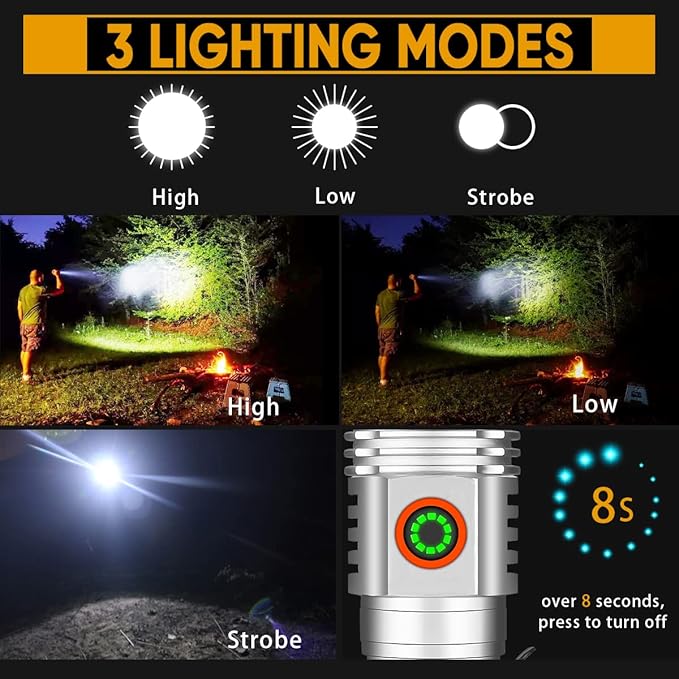 Rechargeable Flashlight High Lumens 2 Packs, 2000LM Magnetic Flashlights with Pocket Clip, 3 Modes, Adjust Focus, Super Bright LED Flash Light Waterproof for Emergencies Camping, 1500 Meters Long Beam