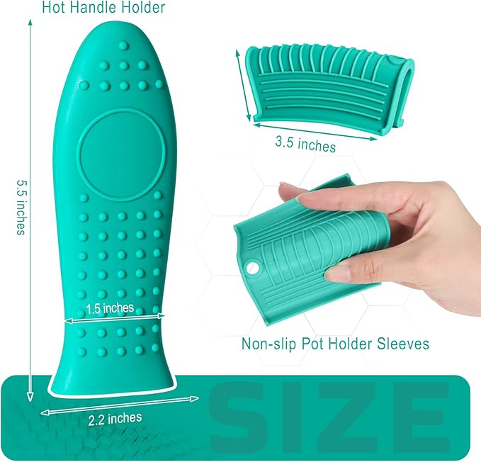 Joyhalo Joyhalo Cast Iron Skillet Handle Cover, 6 Pack Pot Handle Covers Heat Resistant, Cast Iron Pan Handle Covers, Silicone Pot Handle Sleeve Covers, Silicone Handle for Cast Iron Skillet, Aqua