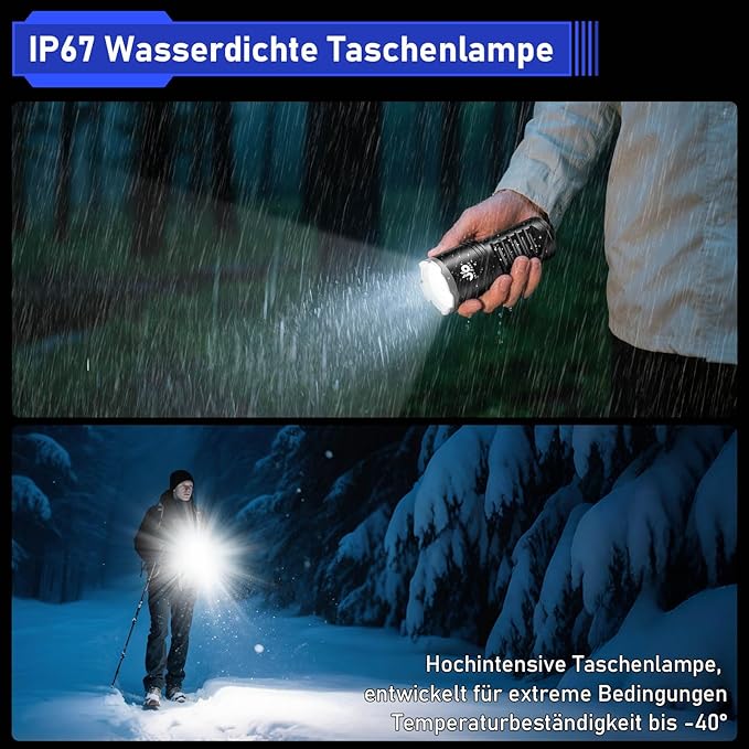 JAY-PARK LED Flashlights High Lumens Rechargeable - 10000 Lumen with 10800mAh Battery and LCD Power Display, 5 Lighting Modes, Zoomable, Long Beam(3000m) High Powered Flashlight for Camping, Emergency