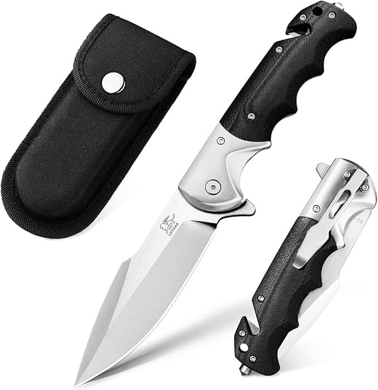 LOTHAR SMAUG Pocket Knife, 3.7 inch D2 Steel Folding Knife with Clip, Sharp Tactical Knife with G10 Handle, Glass Breaker, Pocket Knives for Men, Survival Knife Valentines Day Gifts for Him Men Women
