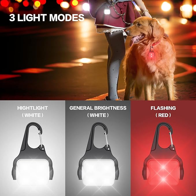 Rechargeable Dog Collar Light -3 Modes Dog Light, IP65 Waterproof Dog Walking Light, 50LM Dog Lights for Night Walking, Running, Camping, Climbing, Bike, 2 Pack