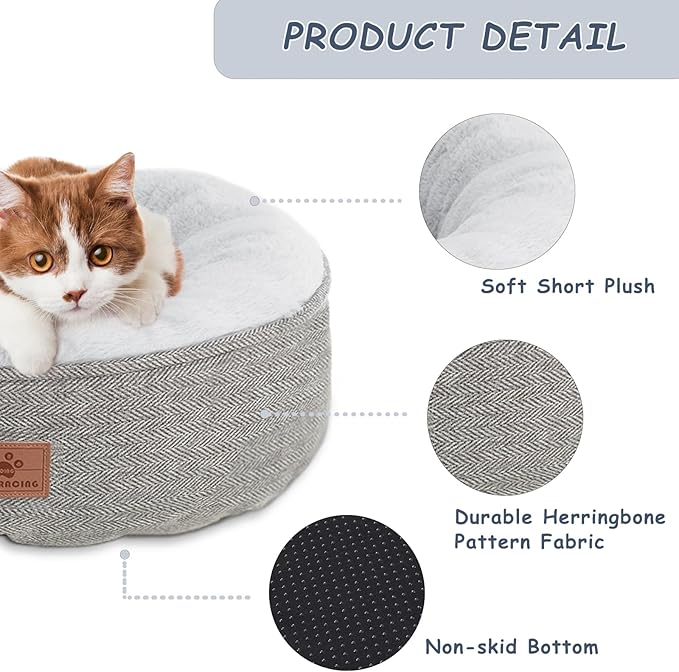 WINDRACING Cat Beds for Indoor Cats,Kitten Bed,Dog Bed for Extra Small Dogs Breeds,Puppy Kennel Bed, Comfy Durable Pet Sleeping Bed, Washable Roun Cat Bed & Non-Slip Bottom, Size 18"L x 18"W x 6.5"Th