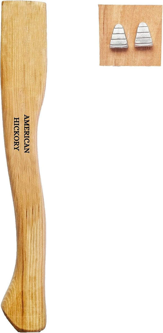 1 pack American Hickory Axe handle replacement for 14" axes that use 1-1/4 pound heads Complete Set with Wooden and Steel Wedges - Hatchet handle replacement - hickory hatchet handle replacement axe