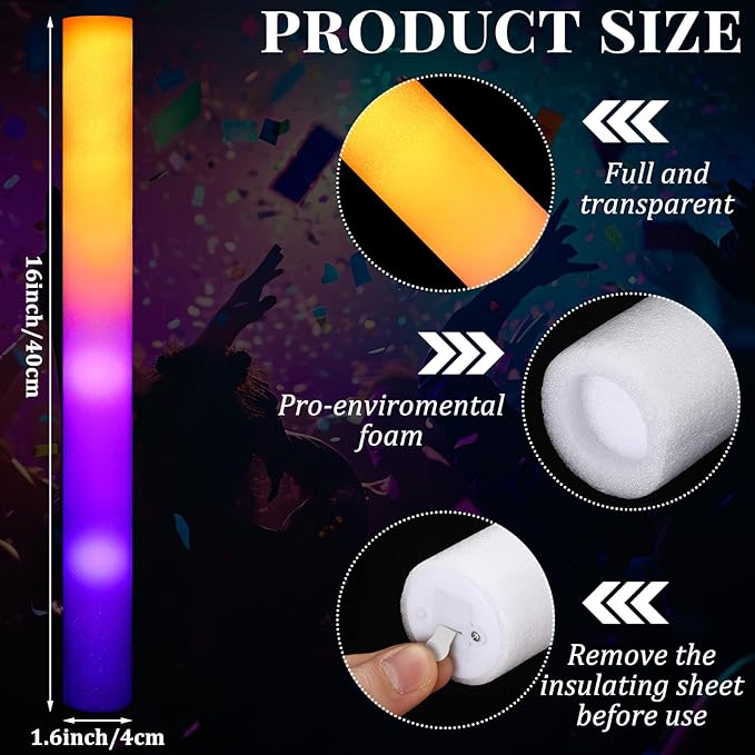 12 Pcs LED Glow Sticks Bulk Halloween Foam Stick Glow with 3 Modes in Dark Party Supply Flashing Effect Vintage LED Decor Reusable Light for Party Wedding Birthday Concert Halloween Christmas