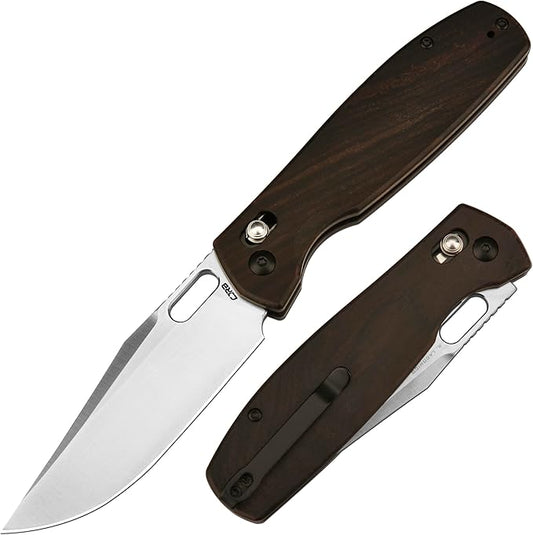 CJRB Prado Folding Pocket Knife 3.76" AR-RPM9 Sand Polish Steel Blade Ebony Handle Crossbar Lock for Men Outdoor, Survival, Camping and EDC, Ebony