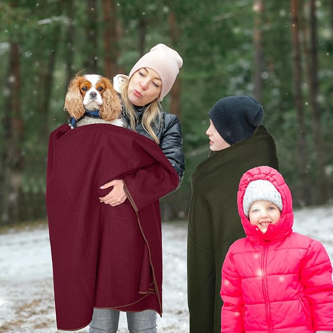 Peryiter 2 Pcs Military Wool Blanket Large 64" x 88" Camping Blanket Survival 3.3 Lbs Each Thick Thermal Washable Emergency Blanket for Outdoors Sporting Events Survival Kits (Wine Red, Army Green)