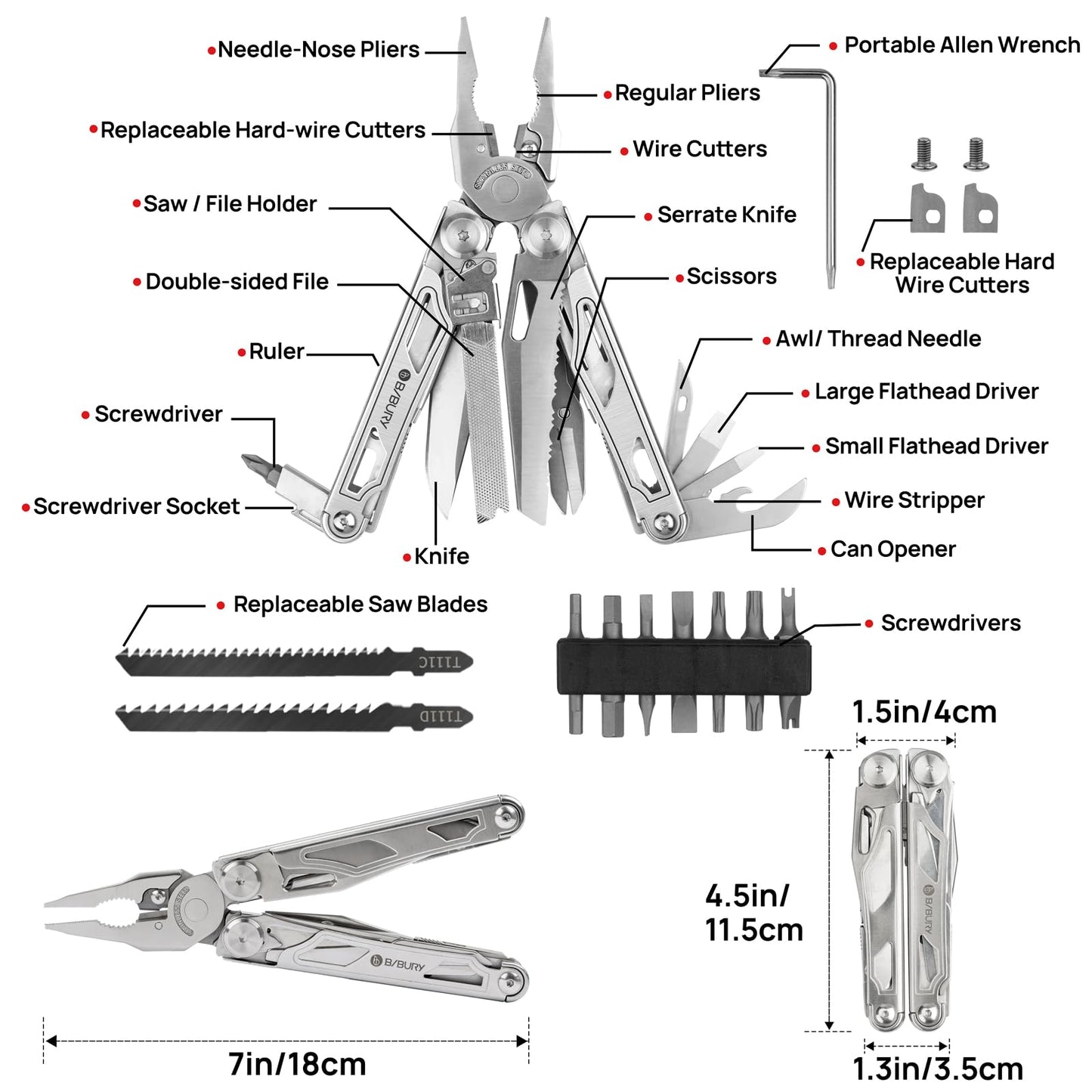 BIBURY 31-in-1 Multitool Pliers Pro,EDC Pocket Knife & Scissors-BI2045