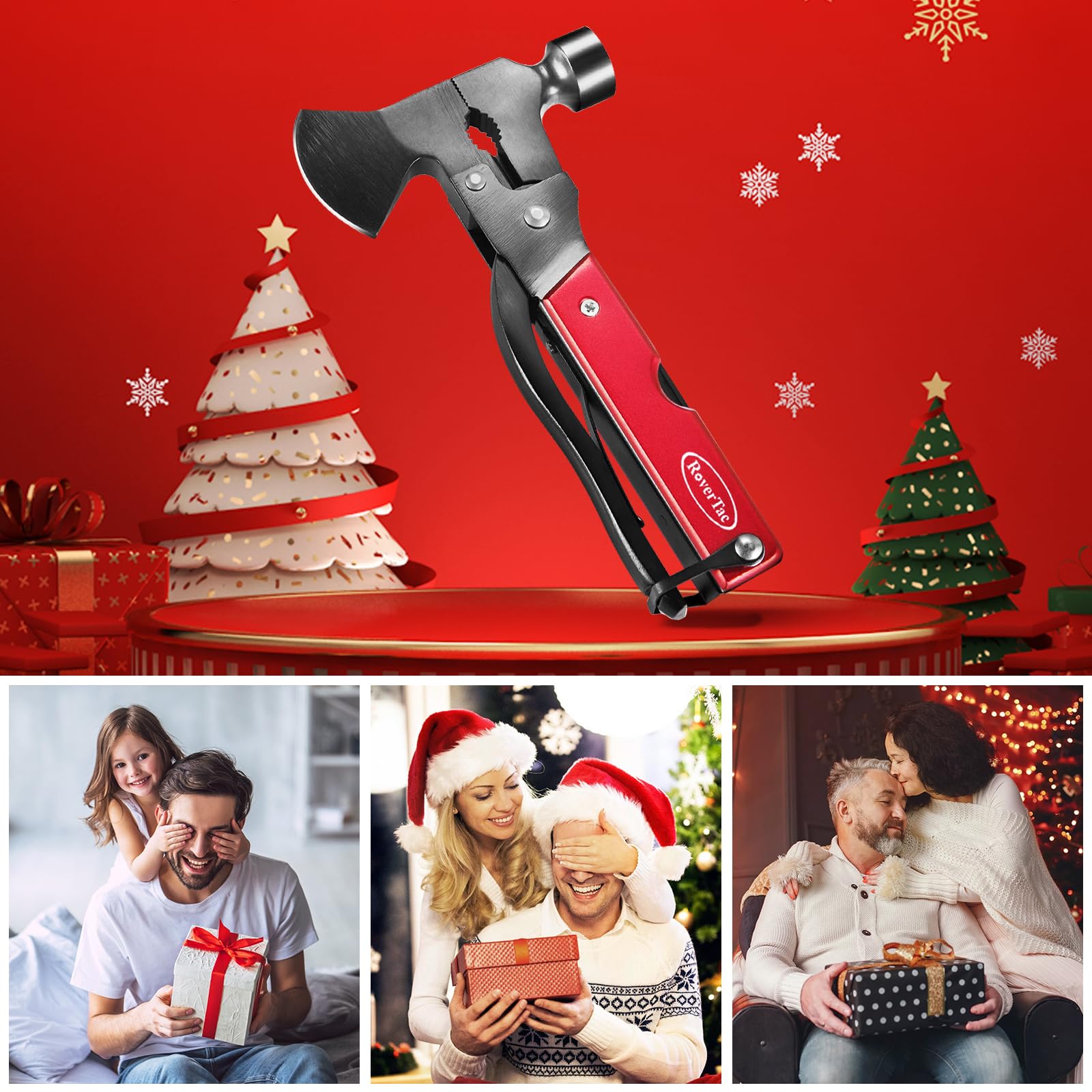 RoverTac 14-in-1 Multitool Camping Axe Hatchet – Essential Camping Gear with Knife, Hammer, Saw