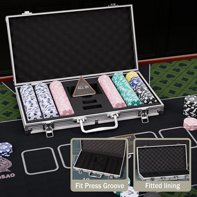 Poker Chips Set for Texas Holdem 300 Pcs Numbered Blackjack Chips,Denomination Tournaments Pokers with Case,11.5 Gram Casino Gambling Game Chips with Value for Girly