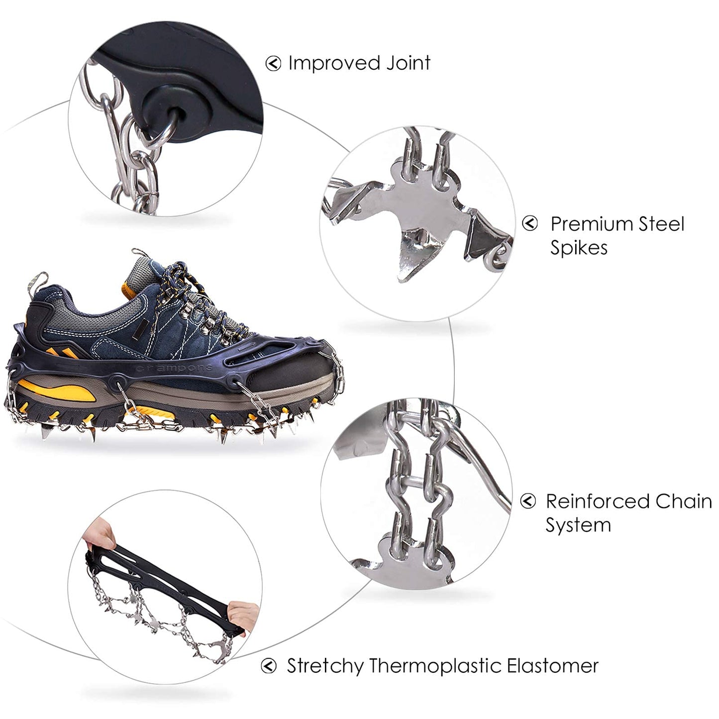Crampons Ice Cleats Traction Snow Grips for Boots Shoes Women Men Anti Slip 19 Stainless Steel