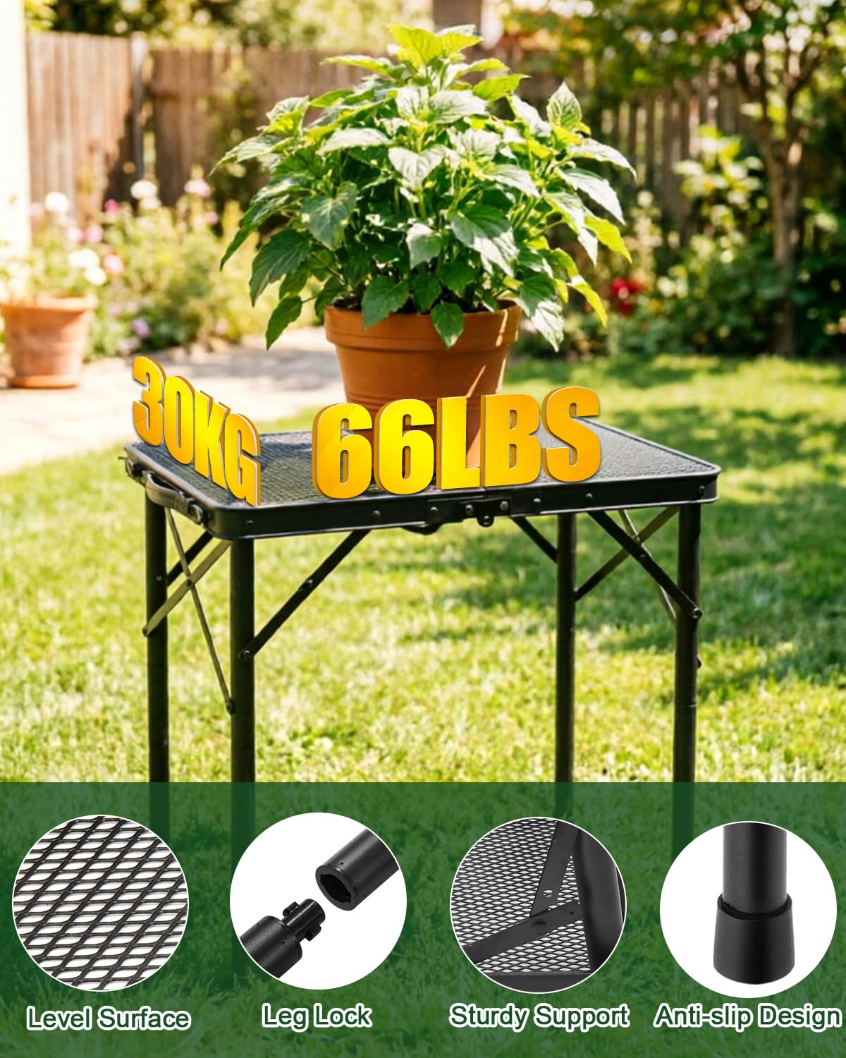 2 Ft Folding Camping Table, Adjustable Height 10.6-22 in, Small Grill Table