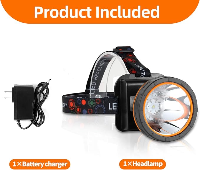 Coon Hunting Light, Super Bright LED Headlamp with 2 Light Modes, Waterproof & Rechargeable Hard Hat Headlight, Adjustable Gold Miner Torch for Hunting, Fishing, Hiking, Camping, Outdoor Adventure