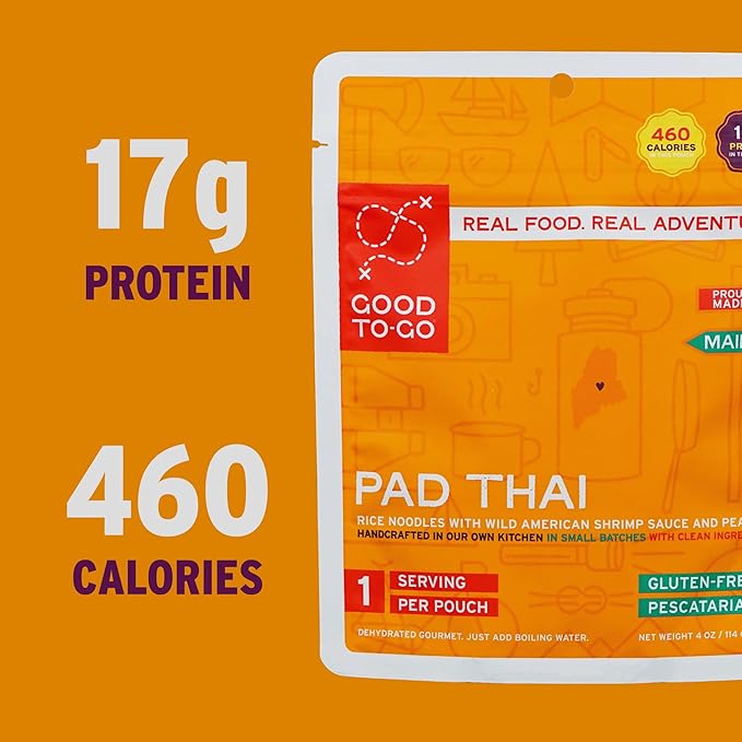 GOOD TO-GO Pad Thai (6-Pack of Single Servings) | Camping & Backpacking Food | Just Add Water Backpacking Meals | Good To-Go Dehydrated Meals Taste Better Than Freeze Dried Food