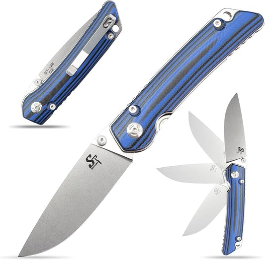 Sitivien ST128 Folding Knife,D2 Blade G10 Handle Safety Liner Lock EDC Tool Knife for Outdoor Hiking Camping-Blue