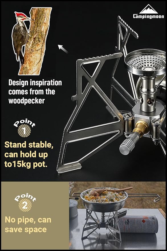 CAMPINGMOON Butane Camping Stove Portable Regulator Single Burner w/Storage Bag XD-3 (Silver w/o igniter)