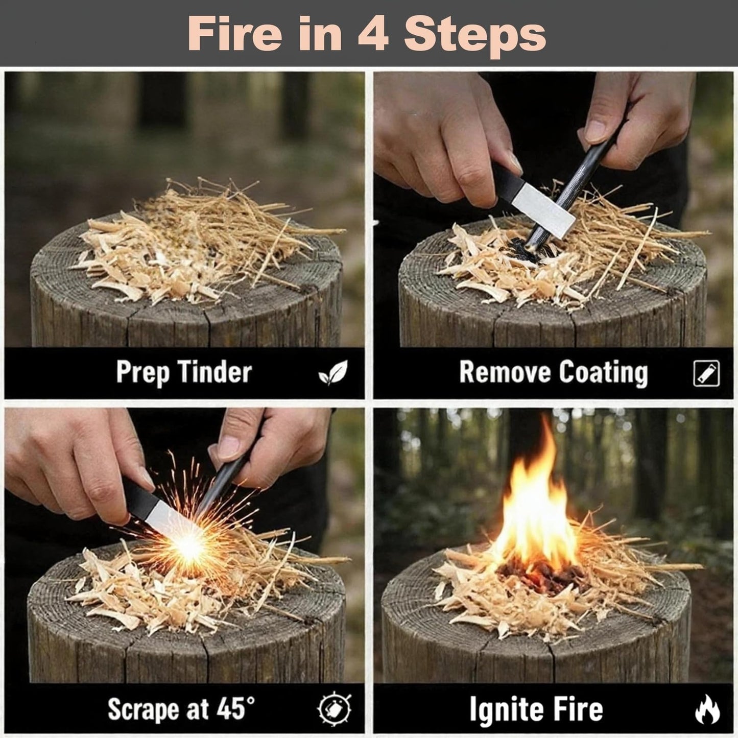 4" Portable Waterproof Ferrocerium Ferro Rod Fire Starter Survival Tool