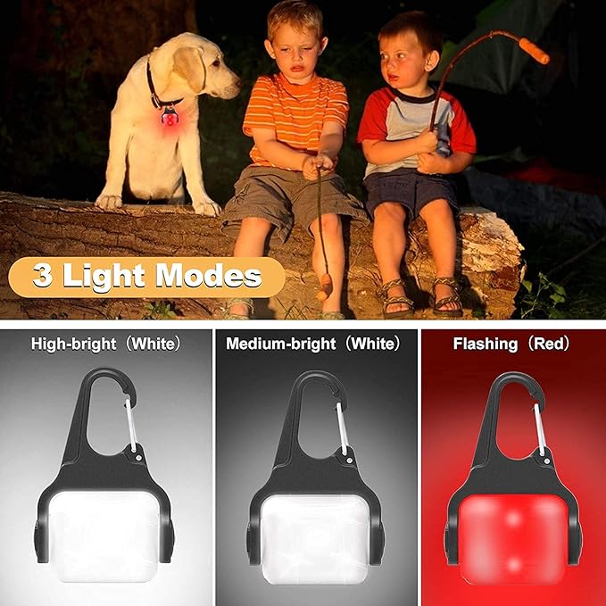 USB Rechargeable Clip-on Dog Collar Light - 3 Modes, IP65 Waterproof, Night Walking, Running, Camping, Climbing, Bike - 3 Pack