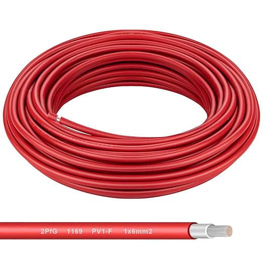 Solar Panel Wire - 80FT Red Tinned Copper Wire, 10AWG (6mm²) PV Wire Solar Extension Cable for Outdoor Automotive RV Boat Marine Solar Panel - Red (10AWG 80FT)