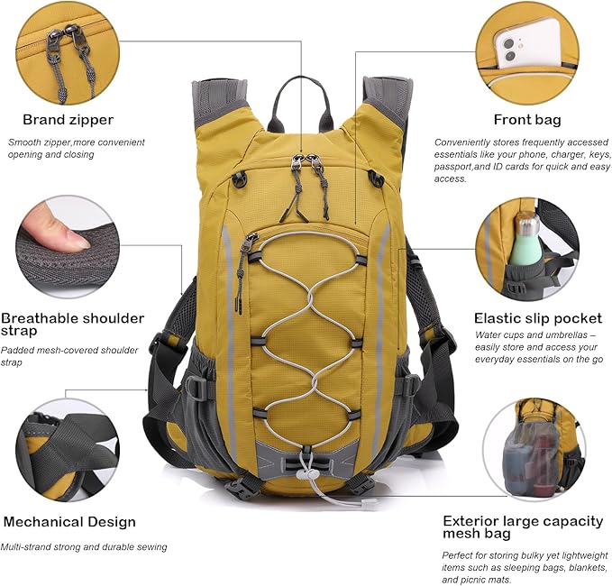 Small Hiking Backpack Lightweight Waterproof Daypack for Camping Cycling Fitness Outdoor Sports - Women Men Teens