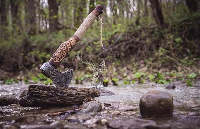 22-Inch Hand-Forged Viking Axe with Sheath, Hatchet with Sheath, Axe for Men, Survival Axe, Viking Bearded Camping Axe, Best Gift Axe
