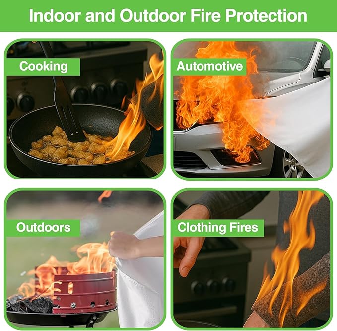 5-Pack Emergency Fire Blanket - ASTM Certified Fire Suppression Blanket for Home, Kitchen, Grill, Camping, Car & More - 40" x 40" Flame Retardant Fabric, No Mess, Easy Deployment