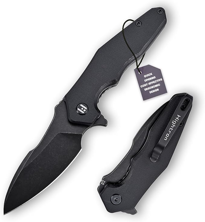 Hightron Mini Ventura Flipper Folding Knife for EDC, Liner Lock Pocket Knife with 2.85" Stonewashed D2 Blade plus Ultra-Grip G10 Handle Compact Gifts for Men Women Camping Black-B