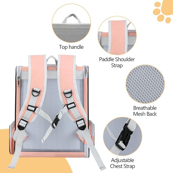 Cat Backpack Carrier Large Pet Backpack for Small Dog Medium Cat Puppy Kitten Bunny up to 15lbs, Ventilated Mesh Dog Collapsible Travel Backpack for Hiking Walking Outdoor
