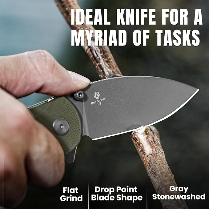 Kizer Mini Grouper Folding Pocket Knife, 3.16??D2 Blade G10 Handle Camping Folding Knife, Button Liner Lock EDC Knife with Pocket Clip for Men Women Gift, Hunting Hiking Survival Knives V3669A3