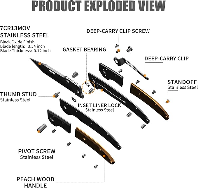 Harita Pocket Knife for Men, Folding Utility with Pocket Clip, Wood Handle EDC for Women with 3.4″ Sliver Steel Blade, Camping Knife, Hunting, Hiking - Father's Day Gift (Sliver, 3.4 inch Classic Blade)
