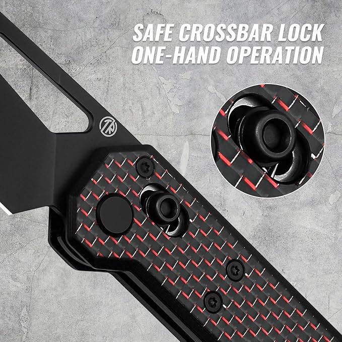 Tarcus Folding Pocket Knife, 3.5" D2 Steel DLC Blade Carbon Fiber Overlay Handle, Lightweight EDC Knife with Crossbar Lock for Men and Women, Ideal for Camping, Hiking, and Survival