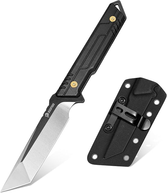 NedFoss EDC Fixed Blade Knife with Sheath, 3.7" AUS-8 Steel Tanto Blade Tactical Knife with G10 Handle, Camping Fixed Blade Small EDC Knives for Hunting, Survival
