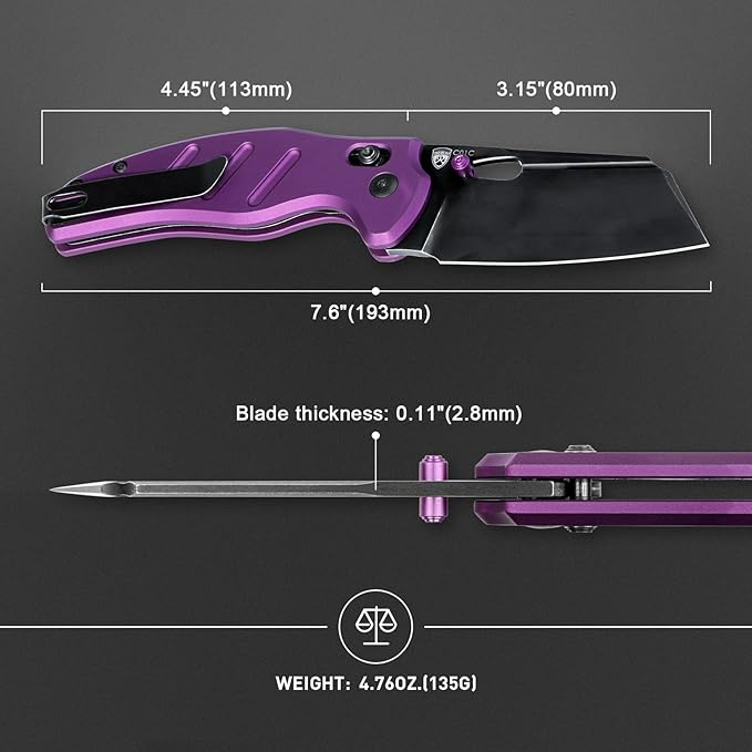 Kizer C01C Sheepdog Pocket Knife, 3.15" 154CM Blade Folding Knife with Durable Purple Aluminum Handle, EDC Camping Knives with Clutch Lock, Hiking Survival Knives with Thumb Stud and Hole, V4488AC1