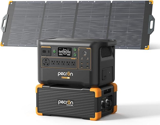 Pecron Portable Power Station F3000LFP with 3072Wh Extra Battery, 200W Solar Panel*1, 3072Wh Solar Camping Generator, 3600W Solar Generator for RV, Home Use, CPAP