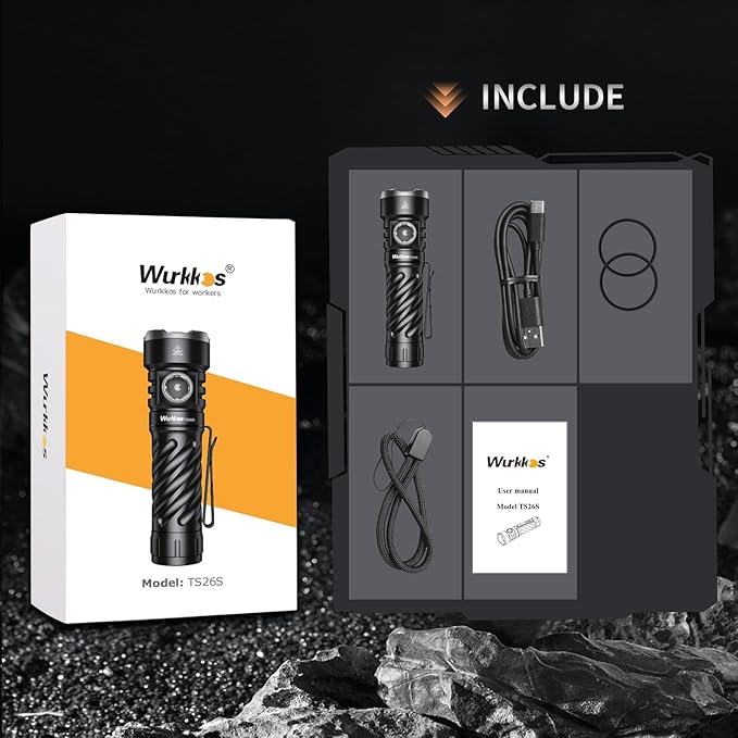 Wurkkos TS26S Rechargeable Flashlight,3100 High Lumens LED Flashlight 95CRI,Magnetic Tail Cap,191 Meters 5000K Boost Constant Current,IP68 Waterproof for Dog Walking,Camping,Emergency