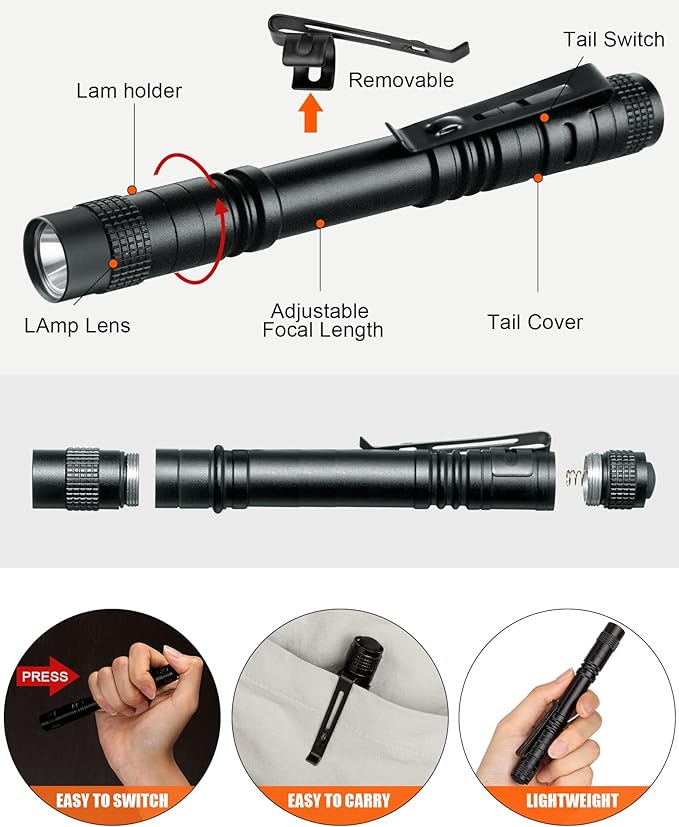 Vinsot 20 Pack LED Pen Lights Bulk Large Pen Light Flashlights Pocket 5.12 Inch LED Torch with Clip Aluminum Waterproof Flashlight for Nurses Hospital Outdoor Camping Emergency Hiking