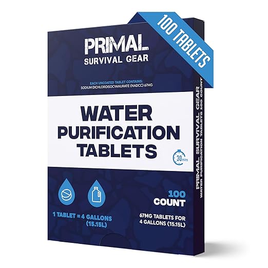 Water Purifier Tablets ?“Water Purification Tablets for Emergency Water - Hiking, Camping, Survival, Emergency ??Drinking Water Filtration System Survival Tabs - Purificador De Agua - 100 Tablets - 4G