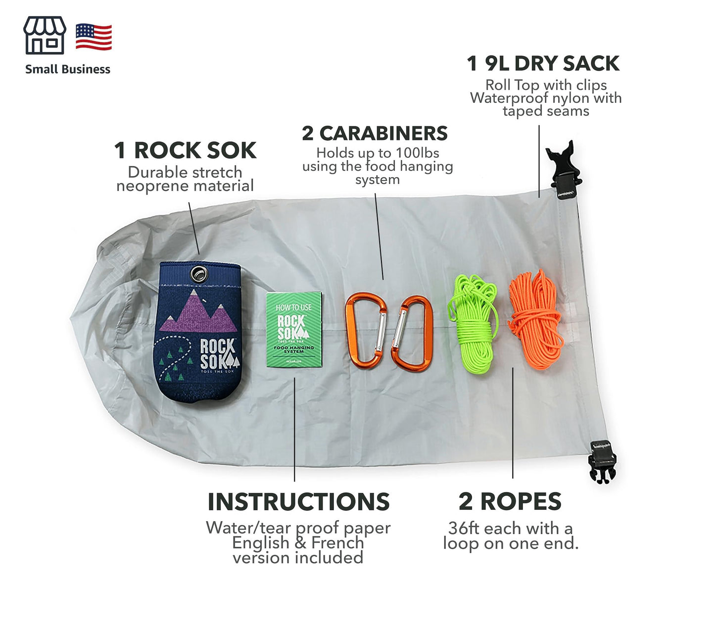 Ultralight Bear Bag Food Hanging System for Camping & Hiking - Waterproof Food Bag with Easy 2-to-1