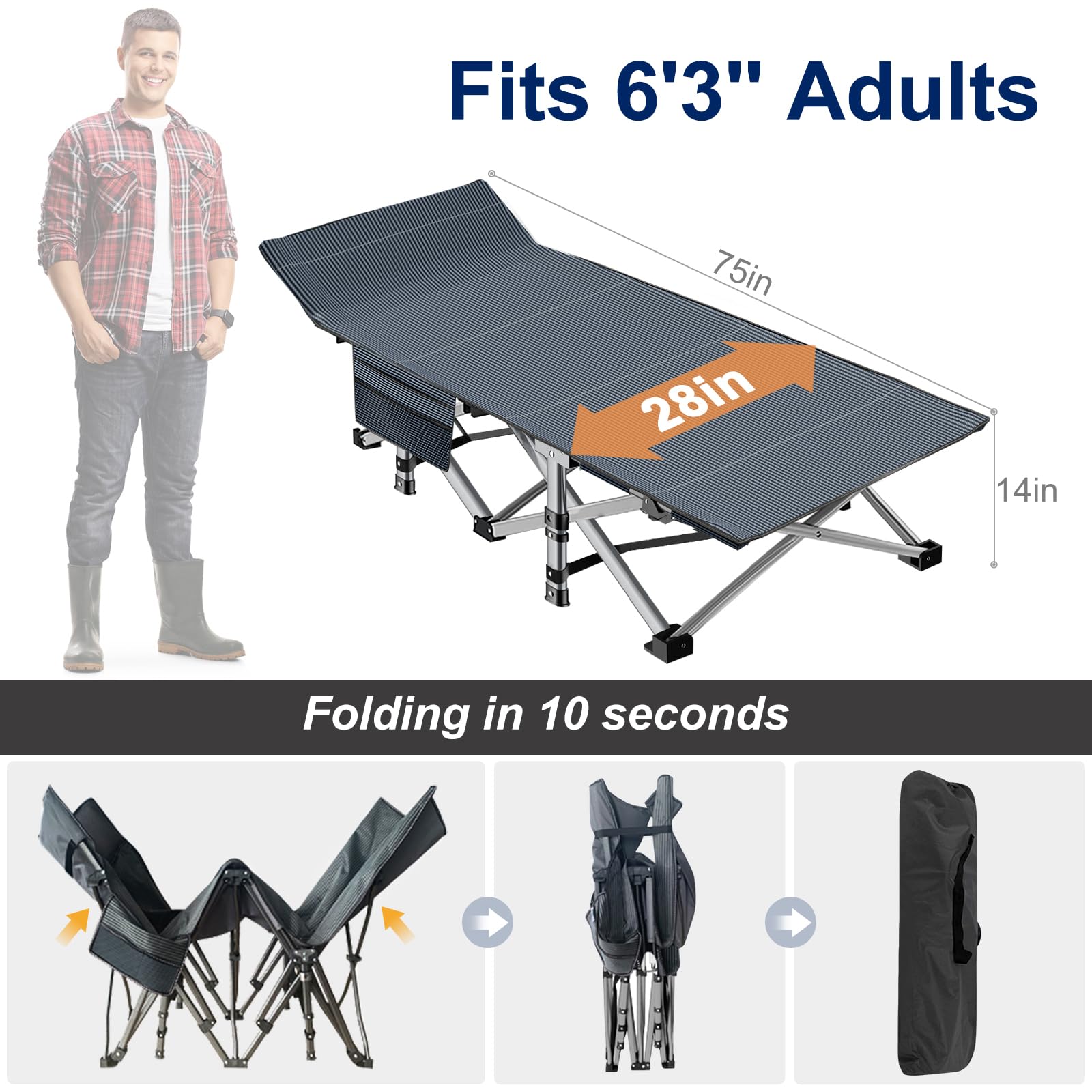 ABORON Camping Cot for Adults, 28 in Wide Folding Bed with Mattress