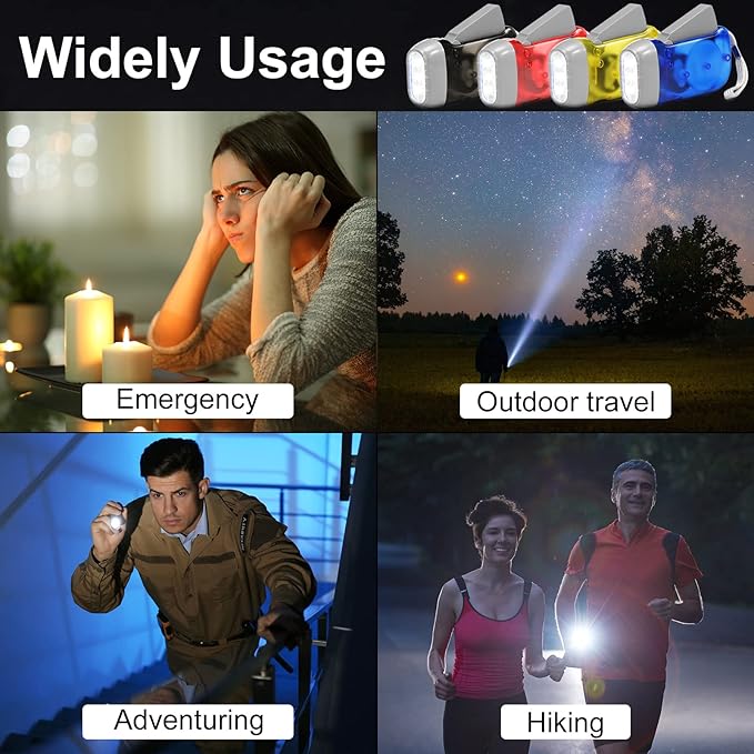 Treela 36 Pcs Hand Crank Flashlights Operation Christmas Bulk Items Squeeze Flashlight No Battery Required Torchlight 3 Powered Charging for Emergency(Yellow, Gray, Blue, Red)