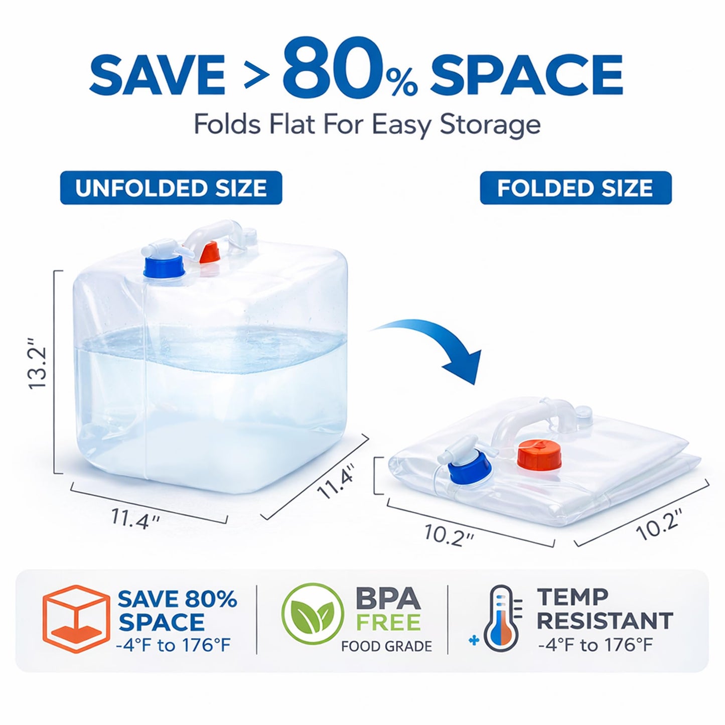 BPA Free Collapsible Water Container Jug with Spigot, 5.3 Gallon 2 Pack