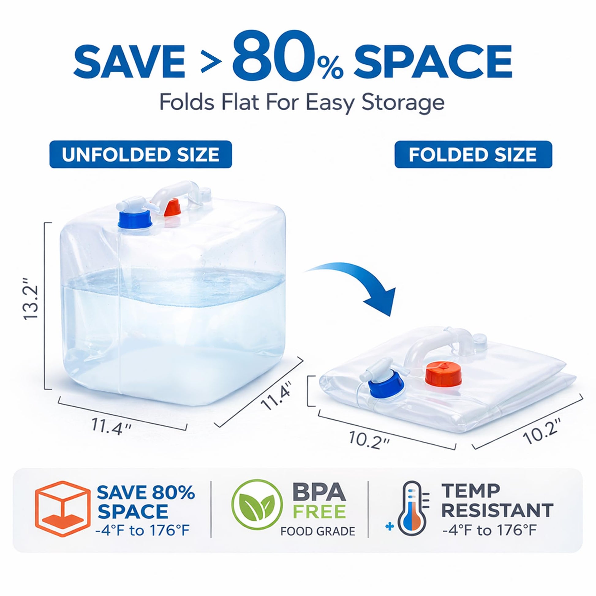 BPA Free Collapsible Water Container Jug with Spigot, 5.3 Gallon 2 Pack
