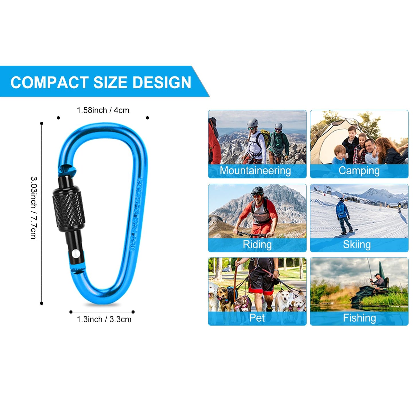 10 Pack Aluminum D Ring Key Rings Hiking Clips Locking Carabiner for Hiking Camping Fishing and