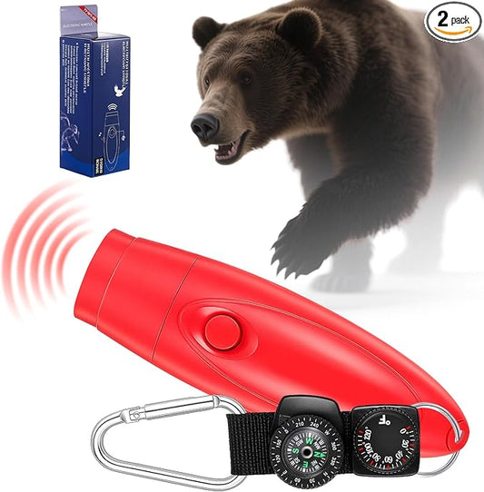 1 Set 125dB Electronic Bear Horn with Compass & Thermometer for Hiking Loud Air Horn to Scare Bears Self Defense for Hiking Outdoor Emergency Camping Protection (Red)