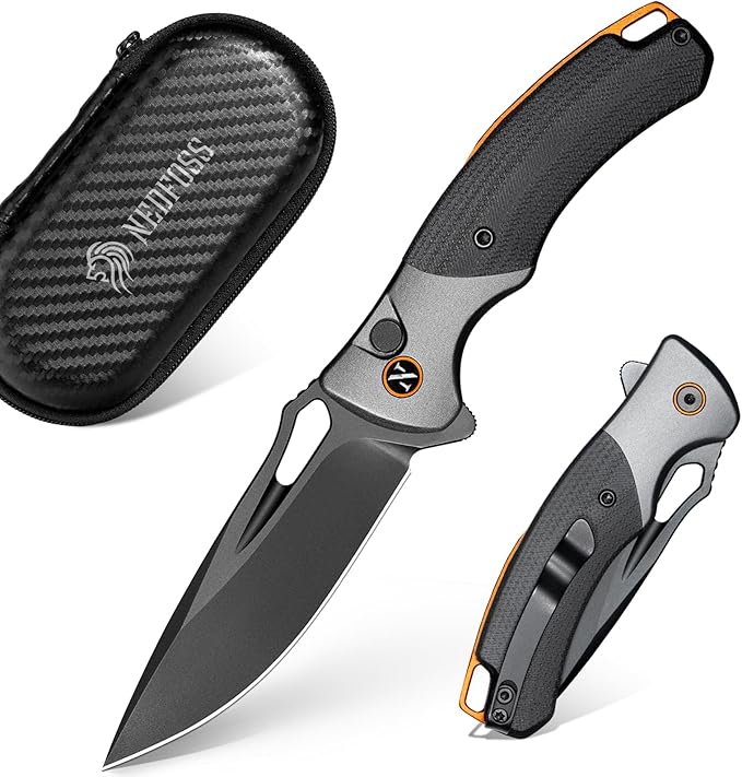 NedFoss Heron Pocket Knife for Men, 2.95" Japanese VG10 Steel Blade Button Lock EDC Knife with Lightweight G10 Handle w/Aluminum Bolster, Folding Utility Knife for Camping, Hunting, Survival Use